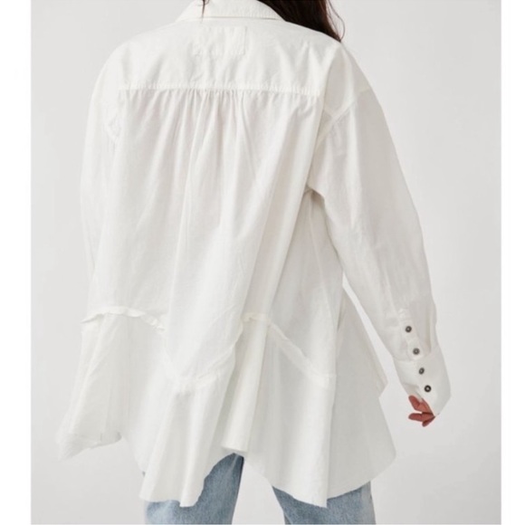 FREE PEOPLE We The Free Freya Poplin Button Down Tunic Top / Optic White - Picture 6 of 10